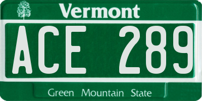 VT license plate ACE289