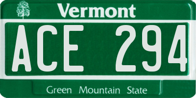 VT license plate ACE294