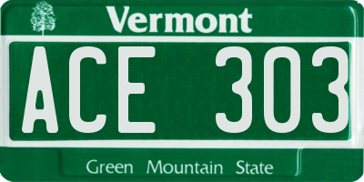 VT license plate ACE303