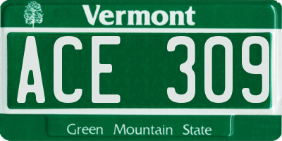 VT license plate ACE309