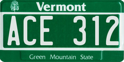 VT license plate ACE312