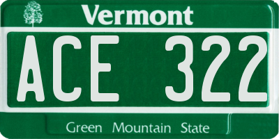 VT license plate ACE322