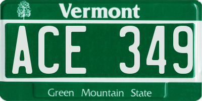 VT license plate ACE349