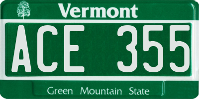 VT license plate ACE355