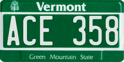 VT license plate ACE358