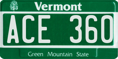 VT license plate ACE360