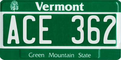 VT license plate ACE362