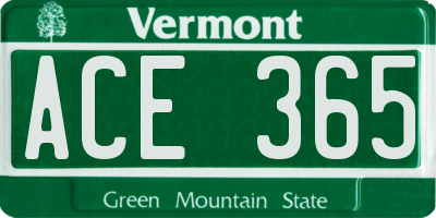 VT license plate ACE365