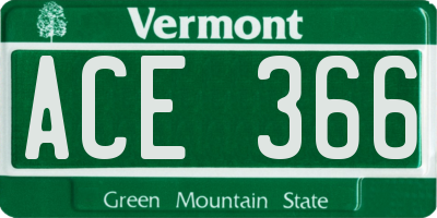 VT license plate ACE366