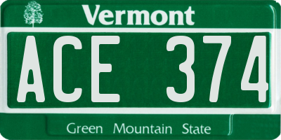 VT license plate ACE374