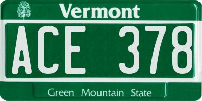 VT license plate ACE378