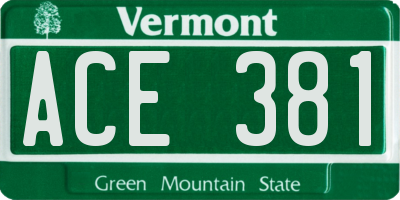 VT license plate ACE381