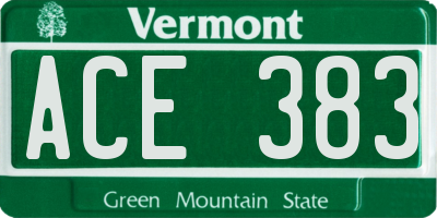 VT license plate ACE383