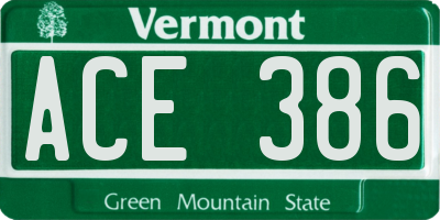 VT license plate ACE386