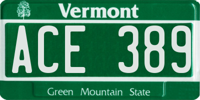 VT license plate ACE389