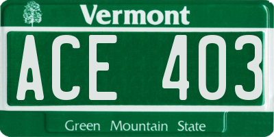 VT license plate ACE403