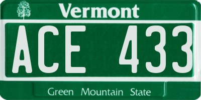 VT license plate ACE433