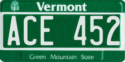 VT license plate ACE452