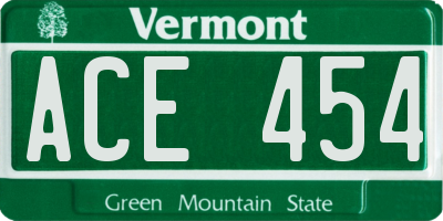 VT license plate ACE454