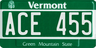 VT license plate ACE455