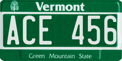 VT license plate ACE456