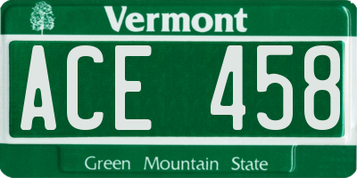 VT license plate ACE458