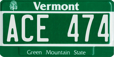 VT license plate ACE474