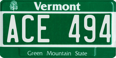 VT license plate ACE494