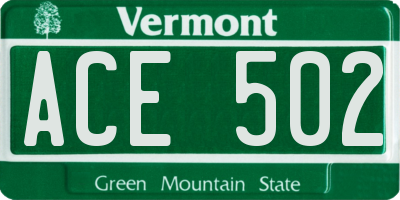 VT license plate ACE502