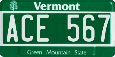 VT license plate ACE567