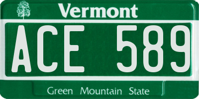 VT license plate ACE589