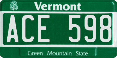 VT license plate ACE598