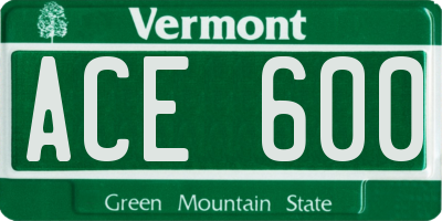 VT license plate ACE600