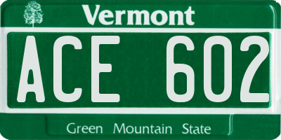 VT license plate ACE602