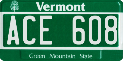 VT license plate ACE608