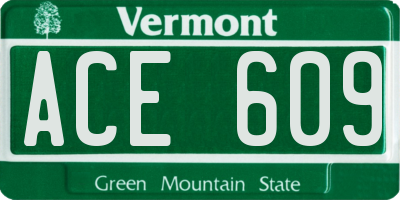 VT license plate ACE609