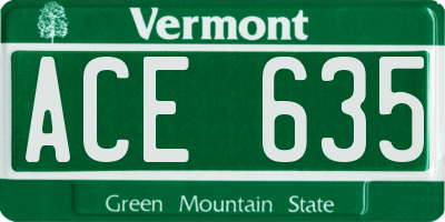 VT license plate ACE635