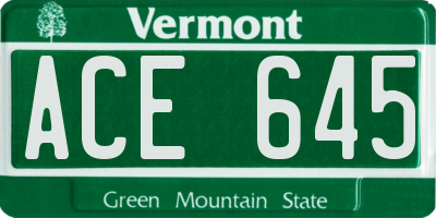 VT license plate ACE645