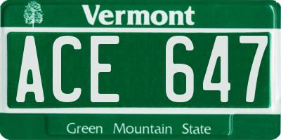 VT license plate ACE647