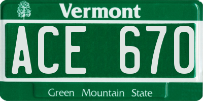 VT license plate ACE670