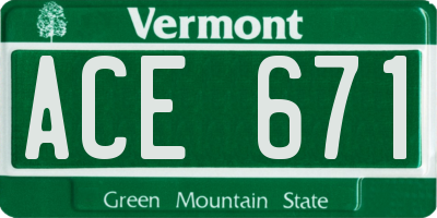 VT license plate ACE671