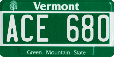 VT license plate ACE680