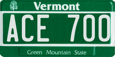 VT license plate ACE700