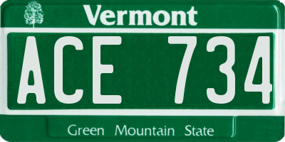 VT license plate ACE734