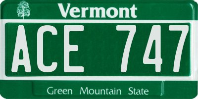 VT license plate ACE747