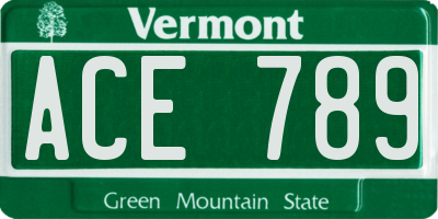 VT license plate ACE789