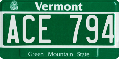 VT license plate ACE794