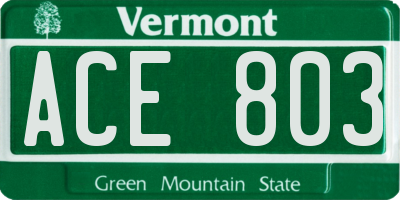 VT license plate ACE803