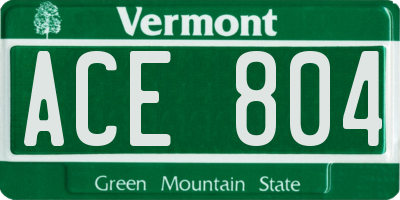 VT license plate ACE804