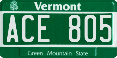 VT license plate ACE805